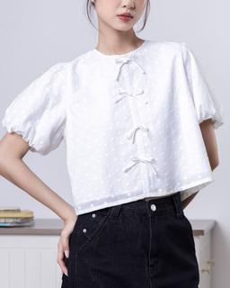 Áo kiểu form ngắn tay phồng phối nơ họa tiết chấm bi THE C.I.U – Irene Top