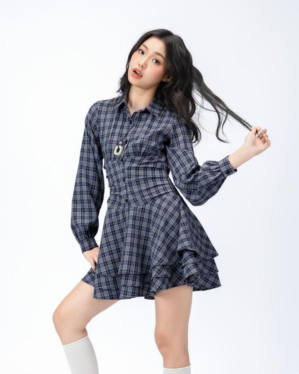 Đầm sơ mi caro tay dài dáng chiết eo THE C.I.U – Peony Dress - C13