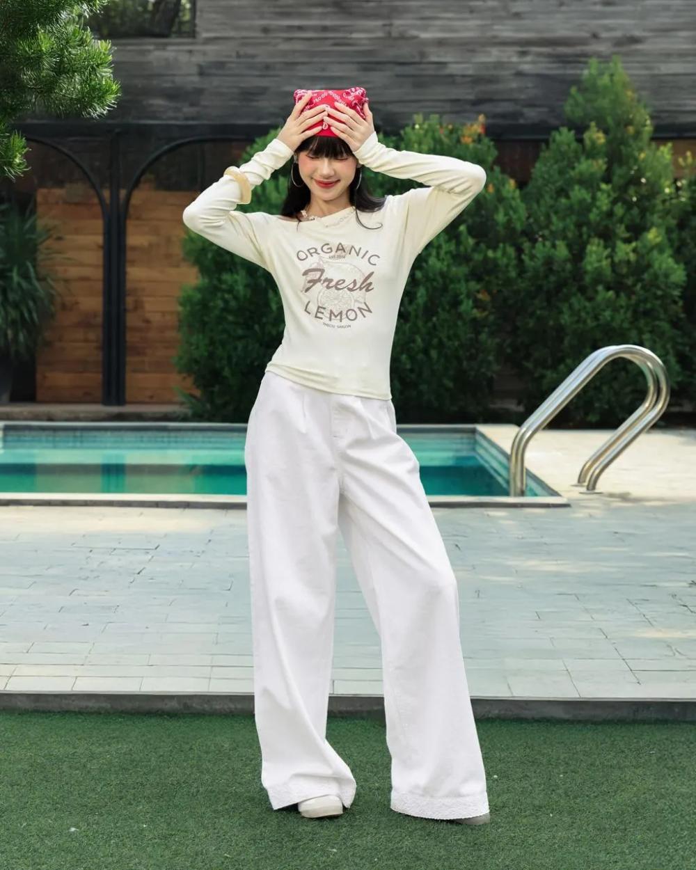 Quần Jean trắng ống rộng phối ren THE C.I.U - Nancy Pants - MN07