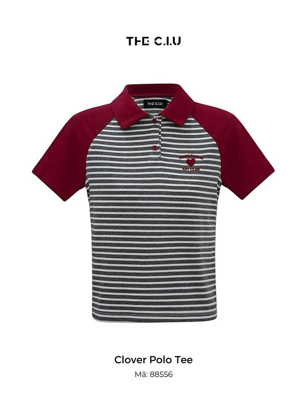 Áo polo tay ngắn phối sọc in hình thêu THE C.I.U - Clover Polo Tee