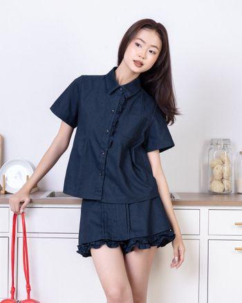 Áo sơ mi denim tay ngắn phối ren THE C.I.U - Kaia Shirt